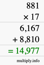 How to calculate 881 times 17 using long multiplication