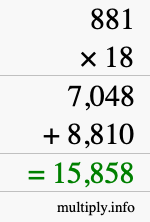 How to calculate 881 times 18 using long multiplication