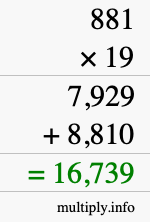 How to calculate 881 times 19 using long multiplication