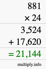 How to calculate 881 times 24 using long multiplication How to calculate 881 times 24 using long multiplication