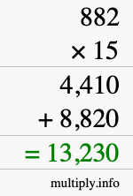 How to calculate 882 times 15 using long multiplication