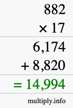 How to calculate 882 times 17 using long multiplication