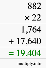 How to calculate 882 times 22 using long multiplication