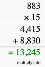 How to calculate 883 times 15 using long multiplication