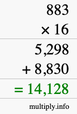 How to calculate 883 times 16 using long multiplication How to calculate 883 times 16 using long multiplication