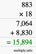 How to calculate 883 times 18 using long multiplication