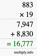 How to calculate 883 times 19 using long multiplication How to calculate 883 times 19 using long multiplication