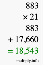 How to calculate 883 times 21 using long multiplication