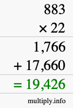 How to calculate 883 times 22 using long multiplication