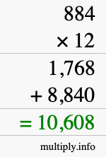 How to calculate 884 times 12 using long multiplication How to calculate 884 times 12 using long multiplication