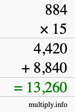 How to calculate 884 times 15 using long multiplication