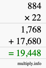 How to calculate 884 times 22 using long multiplication