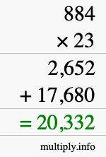 How to calculate 884 times 23 using long multiplication