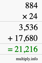 How to calculate 884 times 24 using long multiplication How to calculate 884 times 24 using long multiplication