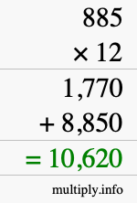 How to calculate 885 times 12 using long multiplication