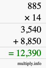 How to calculate 885 times 14 using long multiplication