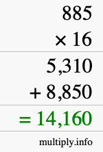 How to calculate 885 times 16 using long multiplication How to calculate 885 times 16 using long multiplication