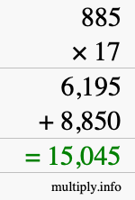 How to calculate 885 times 17 using long multiplication