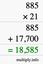 How to calculate 885 times 21 using long multiplication