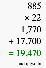 How to calculate 885 times 22 using long multiplication