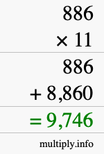 How to calculate 886 times 11 using long multiplication
