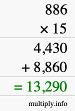 How to calculate 886 times 15 using long multiplication