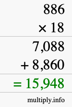 How to calculate 886 times 18 using long multiplication