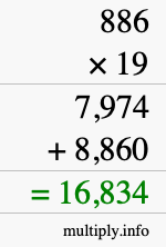 How to calculate 886 times 19 using long multiplication