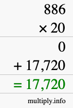 How to calculate 886 times 20 using long multiplication