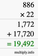 How to calculate 886 times 22 using long multiplication