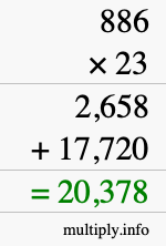 How to calculate 886 times 23 using long multiplication