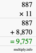 How to calculate 887 times 11 using long multiplication