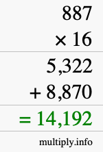 How to calculate 887 times 16 using long multiplication How to calculate 887 times 16 using long multiplication