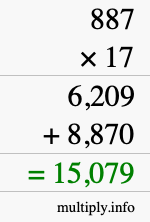 How to calculate 887 times 17 using long multiplication