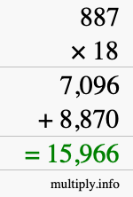 How to calculate 887 times 18 using long multiplication