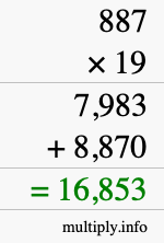 How to calculate 887 times 19 using long multiplication