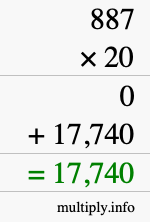 How to calculate 887 times 20 using long multiplication