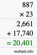 How to calculate 887 times 23 using long multiplication