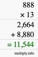 How to calculate 888 times 13 using long multiplication