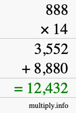 How to calculate 888 times 14 using long multiplication