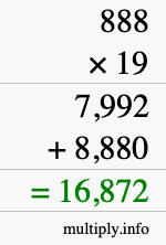 How to calculate 888 times 19 using long multiplication