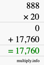 How to calculate 888 times 20 using long multiplication