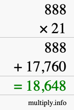 How to calculate 888 times 21 using long multiplication