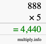 How to calculate 888 times 5 using long multiplication