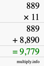 How to calculate 889 times 11 using long multiplication