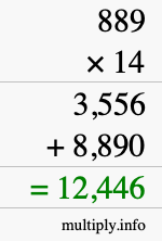 How to calculate 889 times 14 using long multiplication