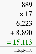 How to calculate 889 times 17 using long multiplication
