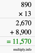 How to calculate 890 times 13 using long multiplication