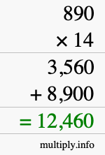 How to calculate 890 times 14 using long multiplication
