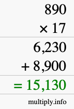 How to calculate 890 times 17 using long multiplication